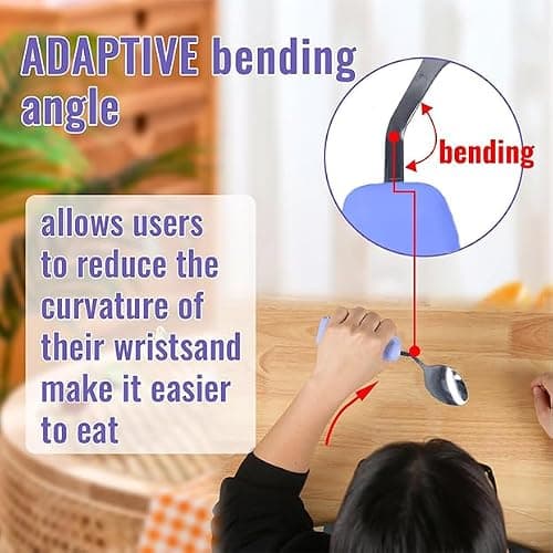 Ehucon Adaptive Utensils Angled Spoon and Fork for Hand Tremors Parkinsons,Weighted Utensils with Non-Slip Easy Grip Handles for Independent Eating (1pcs Spoon+1pcs Fork=2 pcs,Purple,Right Hand)