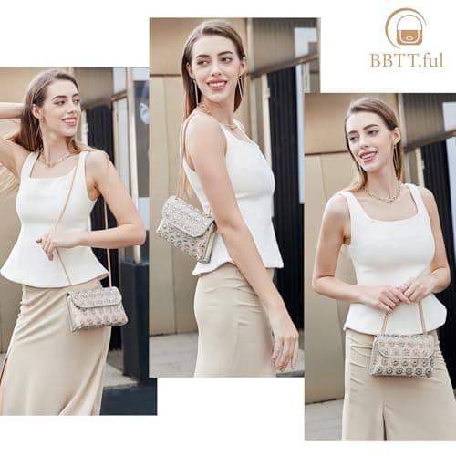 BBTT.ful Shoulder Bags Crossbody Bag Purses Handbags Crystals Rhinestone Evening Bag for Women Clutch Purse with Chain (champagne)