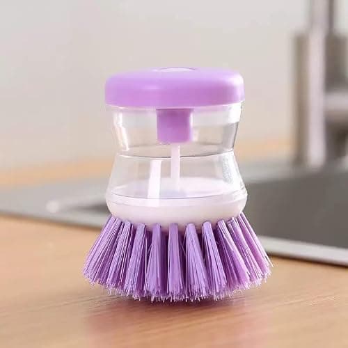2Pcs Purple Dish Brush with Soap Dispenser, Kitchen Brush, Pot Pan Sink Dispensing Cleaning, Utensils,Washing Up Liquid