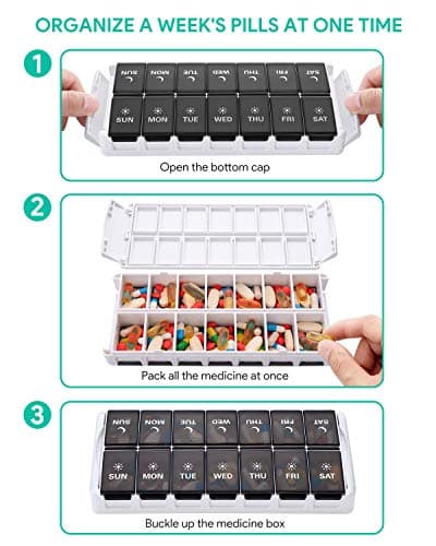 TookMag Weekly Pill Organizer 2 Times a Day, Easy Fill Medicine Pill Organizer AM PM Pill Case, Large Capacity 7 Day Pill Box for Pills/Vitamin/Fish Oil/Supplements (Patent Registered)