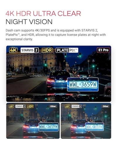 Vantrue E1 Pro 4K Mini Dash Cam Front, STARVIS 2 PlatePix HDR Night Vision Car Camera, Built-in 5G WiFi GPS, 1.54'' IPS Screen, Voice Control, 24/7 Buffered Parking Mode, Support 1TB Max