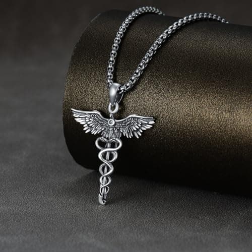 MEIDERBO Caduceus Necklace for Men 925 Sterling Silver Phoenix Pendant Doctor Nurse Medical Jewelry for Father’s Day Birthday
