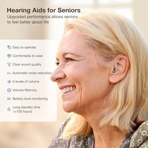 Hearing Aids for Seniors Rechargeable with Noise Cancelling, Hearing Amplifier with 5 Levels of Volume Adjustmen, Simple to Operate and Hear Clear Sound