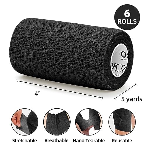 OK TAPE Self Adherent Cohesive Bandages Wrap - 6Packs, 4" x 5 Yards, Non-Woven Self Adhesive Bandage Wrap for Thumb, Finger, Wrist, Ankle, Vet Wrap Bandages Tape (Black)