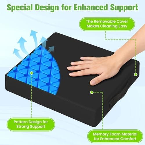 TranquilZone Seat Cushion for Office Chairs, Memory Foam Chair Cushion with Patterned Core for Even Support, Back, Tailbone & Sciatica Relief, Chair Pillow with Carry Handle for Car, Wheelchair(Black)