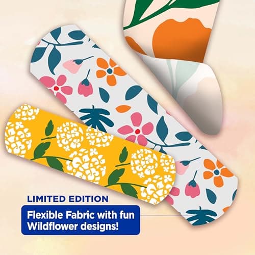 Band-Aid Brand Flexible Fabric Adhesive Bandages, Comfortable Flexible Protection & Wound Care for Minor Cuts & Scrapes, First Aid Bandage with a Wildflower Design, Assorted Sizes, 30 ct