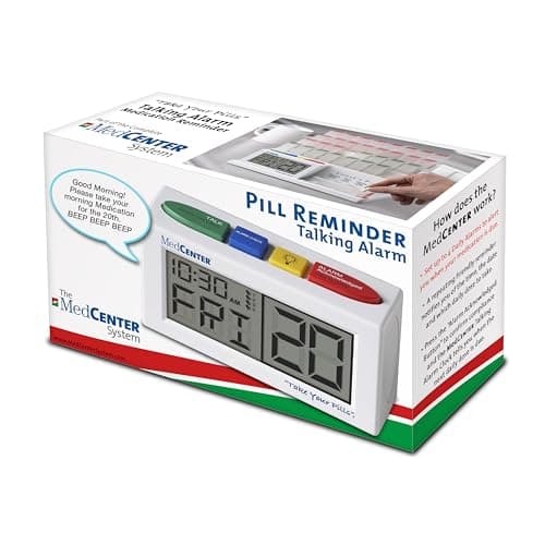 MEDCENTER Talking Alarm Clock HSA/FSA, Medication Pill Reminder Clock, Alarm Clock for Dementia, Hearing, Visually impaired Seniors-Digital Clock Ex Large White - Gift for Mom, Dad, Elderly, Seniors