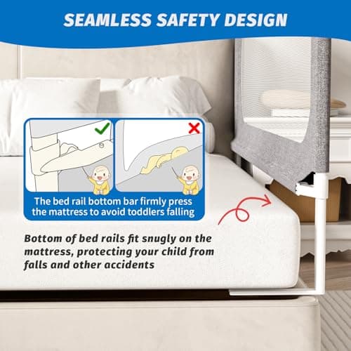 PNXDFC 3-Piece King Size Bed Rails for Toddlers, with Headboard Rod -Height Adjustable Baby' Safety Bed Rails Guard for King Size Bed(3Pack 78.7"x78.7"x74.8"-Gray)