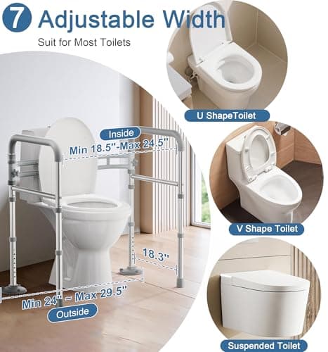 HOMLAND Toilet Safety Rails for Seniors, Adjustable Height & Width 350lb Toilet Handles for Elderly and Disabled, Foldable Toilet Safety Frame, Fit Any Toilet