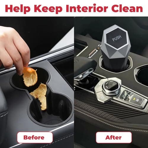 BFXM Car Trash Can, Car Trash Bin with Lid, Car Accessories for Women Interior, Car Garbage Can with Additional 2 ABS Hooks and 60pcs Trash Bags, Suitable for Home, Office, Car Organizer, Black