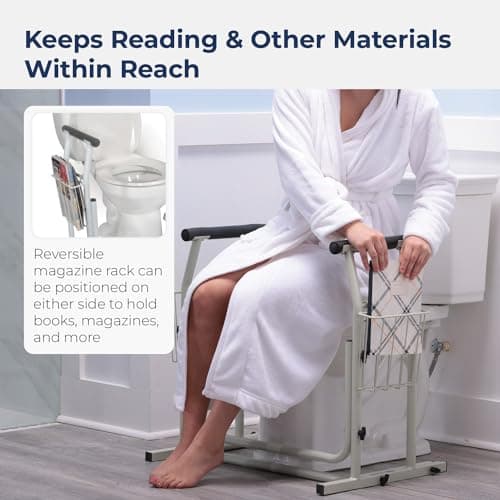 Drive Medical RTL12079 Toilet Safety Frame, Bathroom Grab Bar for Toilets, Freestanding Toilet Rail for Stability, For Users Up to 300 Pounds, White
