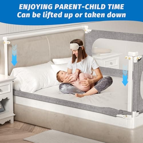 PNXDFC 3-Piece King Size Bed Rails for Toddlers, with Headboard Rod -Height Adjustable Baby' Safety Bed Rails Guard for King Size Bed(3Pack 78.7"x78.7"x74.8"-Gray)