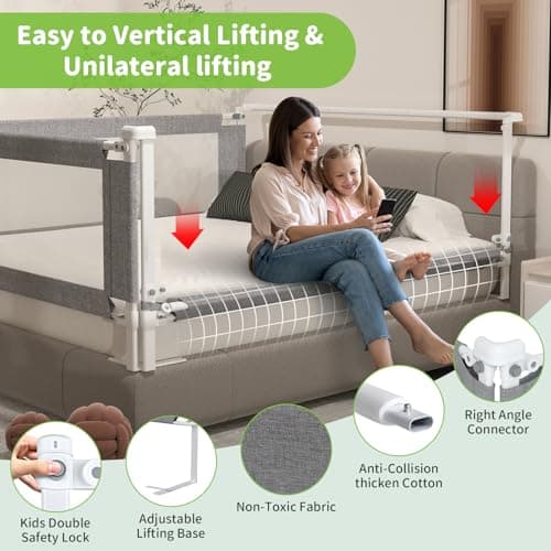 yulongtengfei 3-Piece Queen Size Bed Rail for Toddlers - Adjustable Baby Bed Rail Guard, Kids Safety Bed Rail for Queen Size Bed (78.7"x78.7"x60"-Grey)