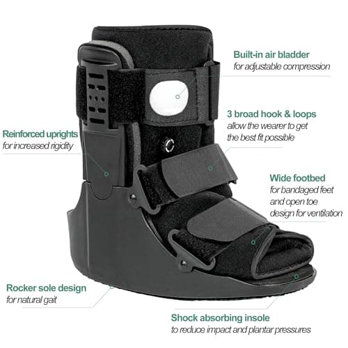 Jewlri Air Walking Boot, Fracture Boot Short Walker Protection Fits Left or Right Foot Ankle Support for Injuries Fractures Sprains Black M