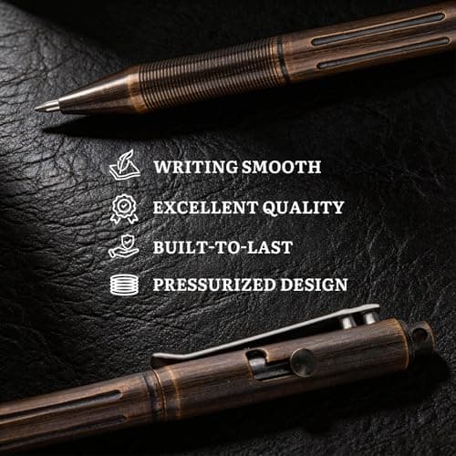 SMOOTHERPRO Bolt Action Pen, Solid Brass Ballpoint Pen Compatible with Pilot G2 Refill, Weighted Heavy Pen for Tremor Parkinson Arthritic Hand, Plated Vintage Retro Black(RG335)