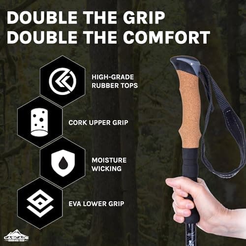Cascade Mountain Tech Trekking Poles, Shaft Material: Aircraft- grade 6061 Aluminum with Adjustable Locks Expandable to 54" (Set of 2), Cork Grip, Orange, Extended Grip Material: EVA