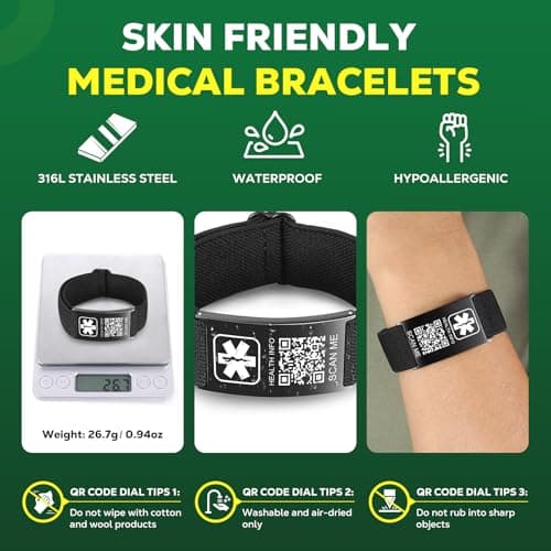 Theluckytag Upgraded Medical Bracelets Men Women with QR Code Medical Alert ID Bracelets - Titanium Steel Wristband Fits Wrists Up 8''-10'' - More Space Custom Emergency Med ID Info