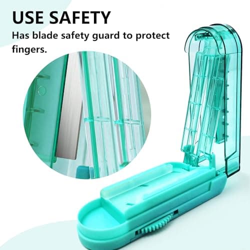 JohnBee Pill Cutter Splitter for Small and Tiny Pills, Larger Pills. Adjustable Pill Splitter Accurately Cuts Multiple Pills at Once. Sharp Blade with Safety Guard. Non-Slip Silicone Edge (Lake Blue)