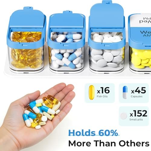 Odaro Extra Large Weekly Pill Organizer 2 Times A Day, XL Pill Box 7 Day Am Pm, Jumbo Medicine Organizer to Hold Daily Medicine Vitamin and Supplements - Blue