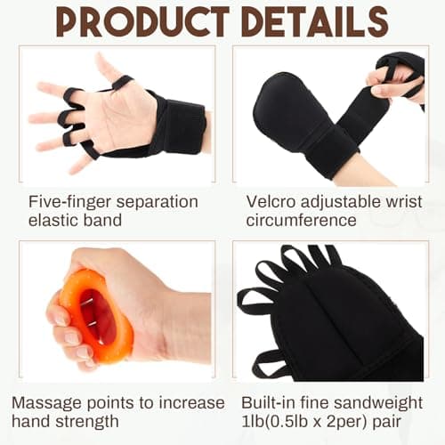 RoundFunny 2 Pairs Weighted Gloves for Tremors with 2 Grip Strength Trainer Adjustable Wrist Weights for Hand Tremor,Aid to Provide Wrist Mobility,Improve Dexterity,Strengthen Writing Stability(Black)