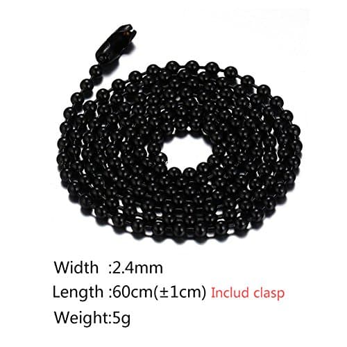 SINLEO Titanium Stainless Steel Small Beads Ball Chain Necklace for Men Women Dog Tag Link Chain Black 3MM 24 Inches