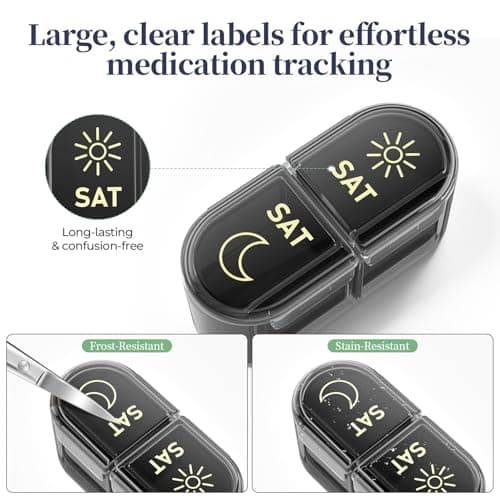 Betife AM PM Pill Organizer 7 Day, Weekly Pill Organizer 2 Times a Day, Daily Pill Box AM PM, Portable Travel Medicine Case, Day and Night Pill Container for Medication, Vitamin or Supplement