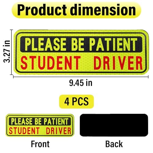 BFXM 4 PCS Student Driver Magnet for Car, New Driver Magnet for Car, Please Be Patient Funny Magnetic Student Driver,Reusable Movable Reflective Safety Warning Bumper Magnets