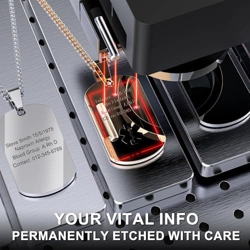 Personalized Medical Alert Necklace for Men & Women - Custom Engraved Stainless Steel Pendant for Allergies & Emergency Contacts - Silver