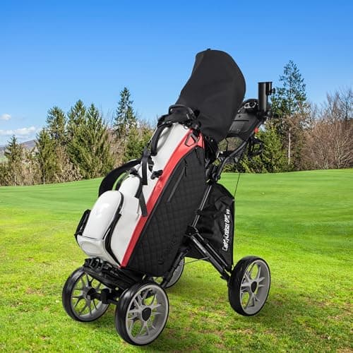 Caddytek CaddyCruiser ONE V8 4 Wheel Golf Push Cart - Lightweight Aluminum Foldable Cart with EVA Wheels, Foot Brake, Adjustable Handle, Cooler Basket, Umbrella Holder, Drink Holder, Scorecard Console