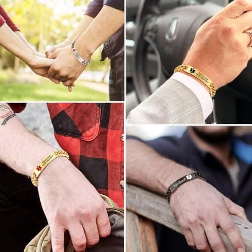 Custom Medical Alert ID Bracelets for Women & Men, Personalized ID Bracelets - 925 Sterling Silver/Stainless Steel Emergency Bracelet with Free Engraving, Adjustable 5 to 9.5 inches for Mother, Father