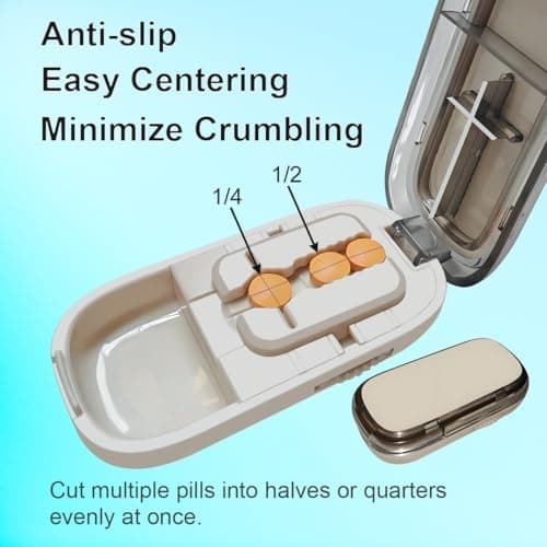 Pill Cutter for Cutting Multiple Pills, 1/2 1/4 Pill Splitter for Large, Small and Tiny Pills, with Improved Sharp Blade, Adjustable Centering Device