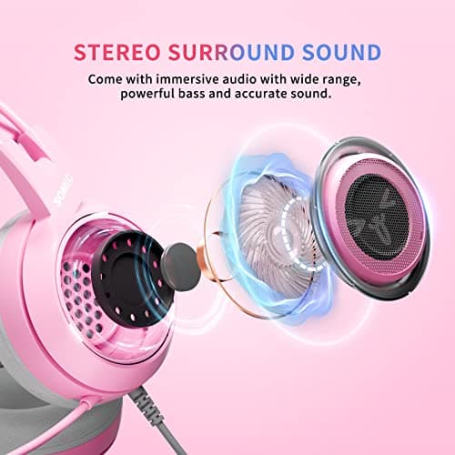 SOMIC G951s Pink Stereo Gaming Headset with Mic for PS4,Xbox,PC,Mobile Phone,3.5mm Noise Reduction Cat Ear Headphones Lightweight Over Ear Headphones for Woman