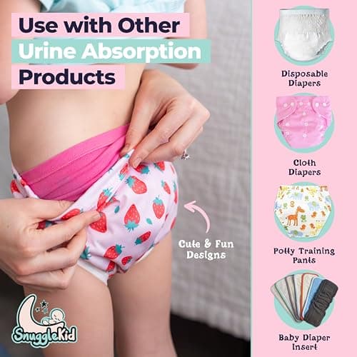 Waterproof Underwear Covers for Potty Training - Reusable - Swim Diaper - 6-Pack - Super-Soft Cloth Diaper Covers with Ultra-Thin TPU Inner Layer to Prevent Leaks - Toddler Girls' Size Large