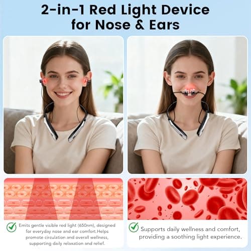 2026 Upgraded 2-in-1 Red Light Device for Ears & Nose – 650nm LED, Wearable Hands-Free Neck Design, Lightweight & Comfortable for Daily Ear & Nasal Relaxation