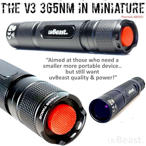 uvBeast New V3 365nm MINI - Black Light UV Flashlight – High Definition Pure Ultraviolet - Professional Grade High Power Upgraded 5 Core UV LED – USA Stock