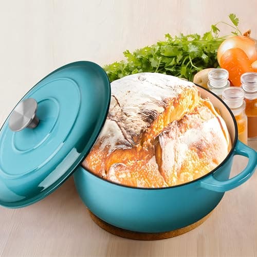 LIANYU Enameled Cast Iron Dutch Oven, 3QT Round Pot with Lid, Heavy-Duty Cookware for Bread Baking, Brasing, Stewing, Roasting, Various Stovetops Suitable, Green