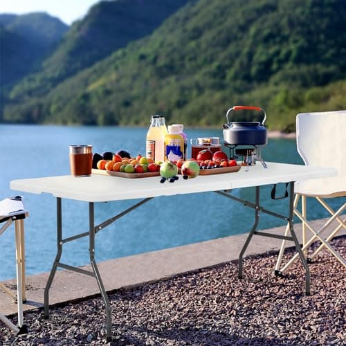 PayLessHere | 6FT Folding Table | Portable Plastic Table with Carry Handle | Waterproof & Foldable Table Design | Steel Frame with Lock | White | for Events, Camping, Indoor & Outdoor Use
