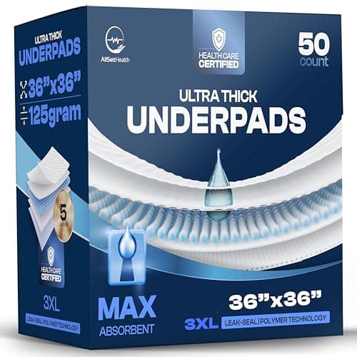 XL Incontinence Bed Pads 50 PACK Disposable Bed Pads for Adults | 36" x 36" Chux Pads, 125 Gram Super Absorbent | Waterproof Bed Liner, Pee Pads for Adults Elderly, Pets