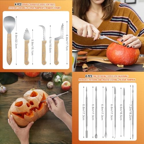 Antner Professional Pumpkin Carving Kit 10 PCS Premium Stainless Steel Pumpkin Carving Tools for Easily Carve Sculpt Halloween Jack-O-Lanterns Decorations