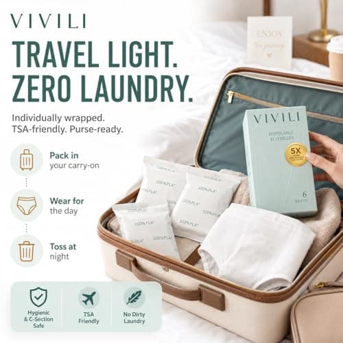 VIVILI Bio-Silk Disposable Underwear for Women (6 Count, Fits XS-S) — Postpartum & Heavy Flow Period Briefs, High Waist C-Section Pad Holder | Plant-Based, Breathable, Hypoallergenic