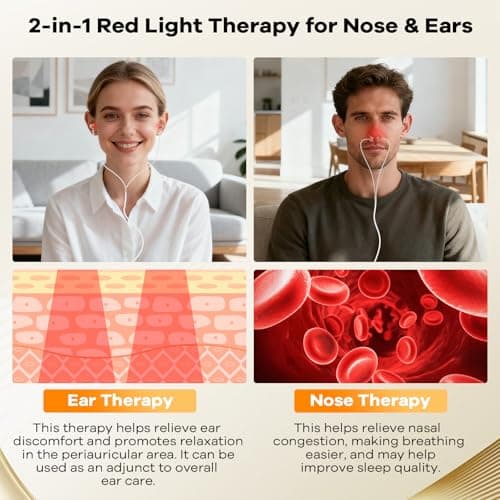 Upgraded 2-in-1 Red Light Device for Ears & Nose, 660nm Red Light & 810nm Near Infrared, Portable Wearable Care Tool for Ear & Nasal Comfort, Relaxation & Daily Wellness
