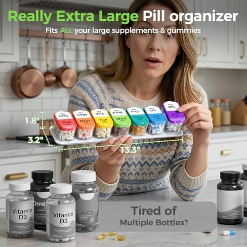 Daviky Extra Large Weekly Pill Organizer 2 Times a Day, XXL AM PM Pill Organizer 7 Day, Big Pill Case with Large Compartments, Daily Medicine Box to Hold Vitamin, Supplement and Medication