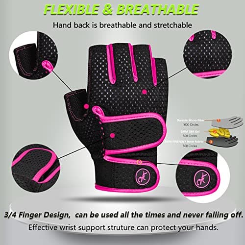 MOREOK Workout Gloves Padded Weight Lifting Gloves for Men/Women Pink-M