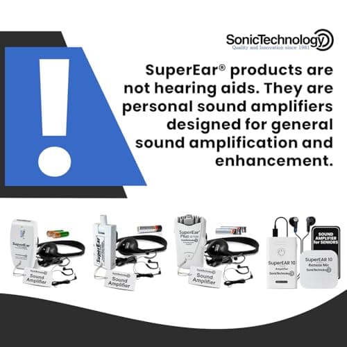 SuperEar Model SE7500 for Seniors - Listening Amplifiers for Seniors & Elderly, Super Ear Personal Sound Amplifier, Sound Amplifier Listening Device and Audio Accessories in 50dB Ambient Sounds Increase