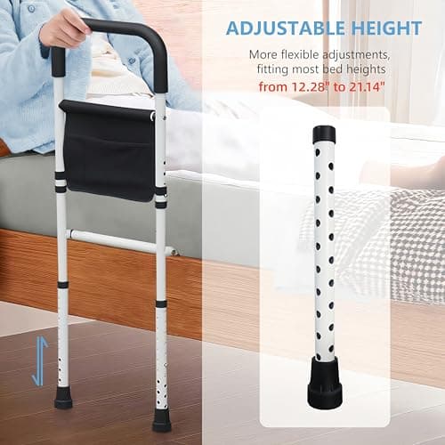 BOLESHU Bed Rails for Elderly Adults Safety, Adjustable Bed Assist Rails for Seniors, Bedrails with Support Legs and Storage Pocket, Bed Railing Cane Fit Single, Double King,Queen,Full, Twin Beds