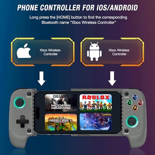 AXYBCOOL Mobile Wireless Phone Controller for iphone/Android with Hall Joystick, Mobile Game Controller with Phone Case Support, Compatible with Xbox Game Pass (Grey)