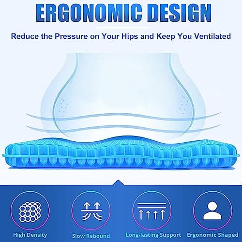 Gel Seat Cushion - Non-Slip Egg Seat Cushion Chair Pads - Office Chair Car Seat Cushion for Sciatica & Back Pain Relief - Coccyx Cushion for Home, Wheelchair, Computer, Desk Chair, Truck
