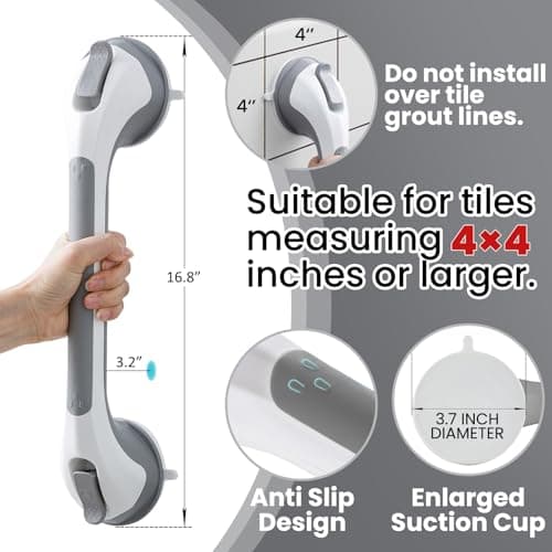 TAILI Grab Bars for Bathtubs and Showers 2 Pack Suction Grab Bar, Heavy Duty Shower Handle Removable Bath Handrails for Seniors and Elderly, Bathroom Safety Grip No Drilling Waterproof,Grey