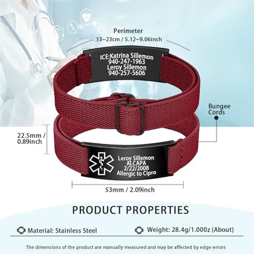 RSQGT Personalized Medical Alert Bracelet, Custom Medical Emergency Bracelet with Name Text, Customized Medical Id Bracelets Gift for Men Women Dad Father Day (Personalized Medical Alert Bracelet)