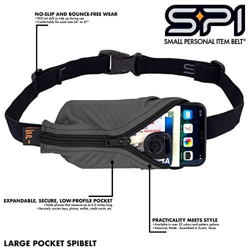 SPIbelt Running Belt Original for Women Men, Phone Holder for Running, Running Fanny Pack, Holder for Phone, Running Waist Pack, Adjustable Waist, [Fits All Phones]. Black with Black Zipper